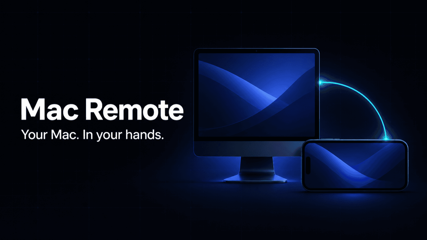 Mac Remote landing page showing a Mac and iPhone joined by a secure link